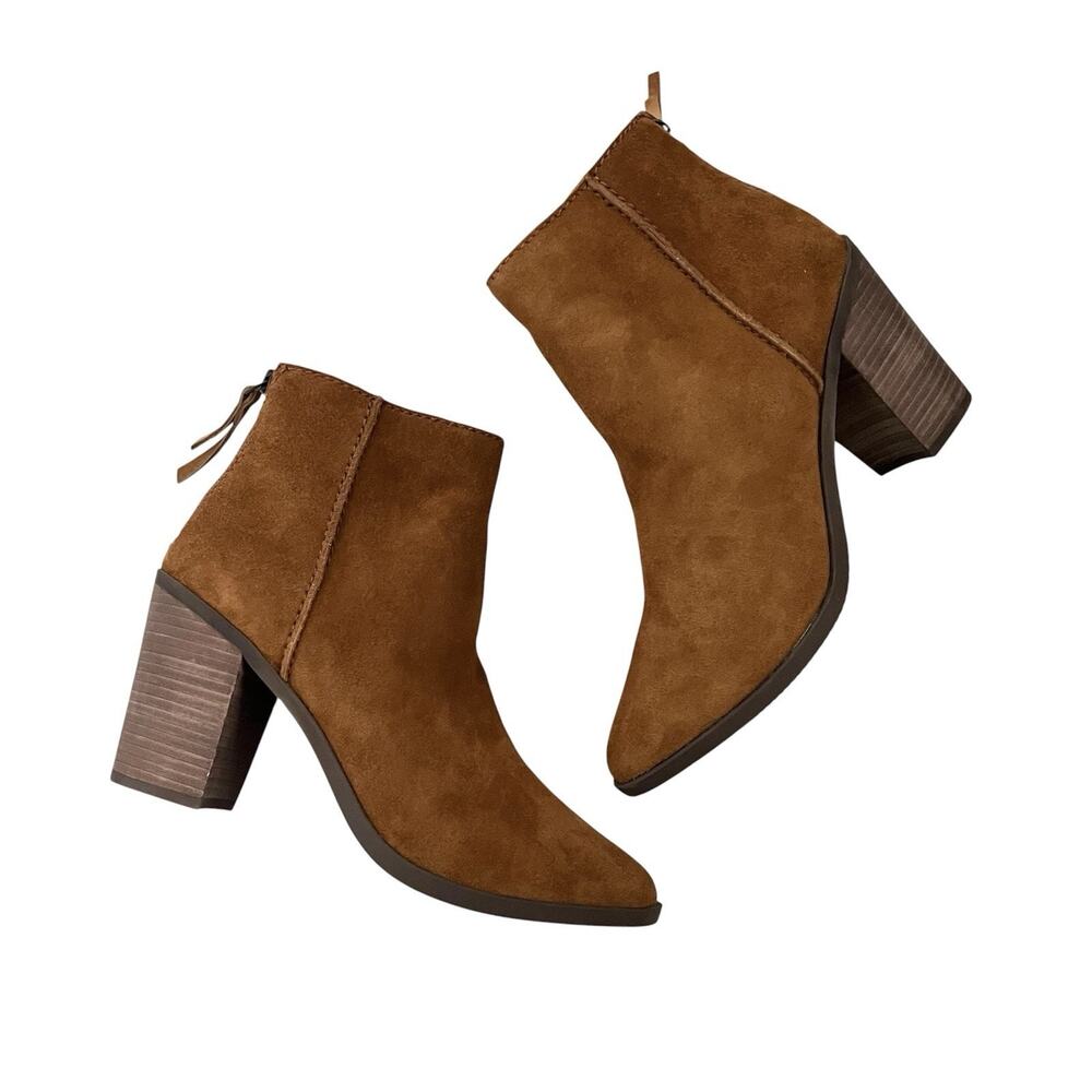 BP. Heath Suede Leather Ankle Boots Cognac Brown Sz 8.5 Block Heel Western Boho